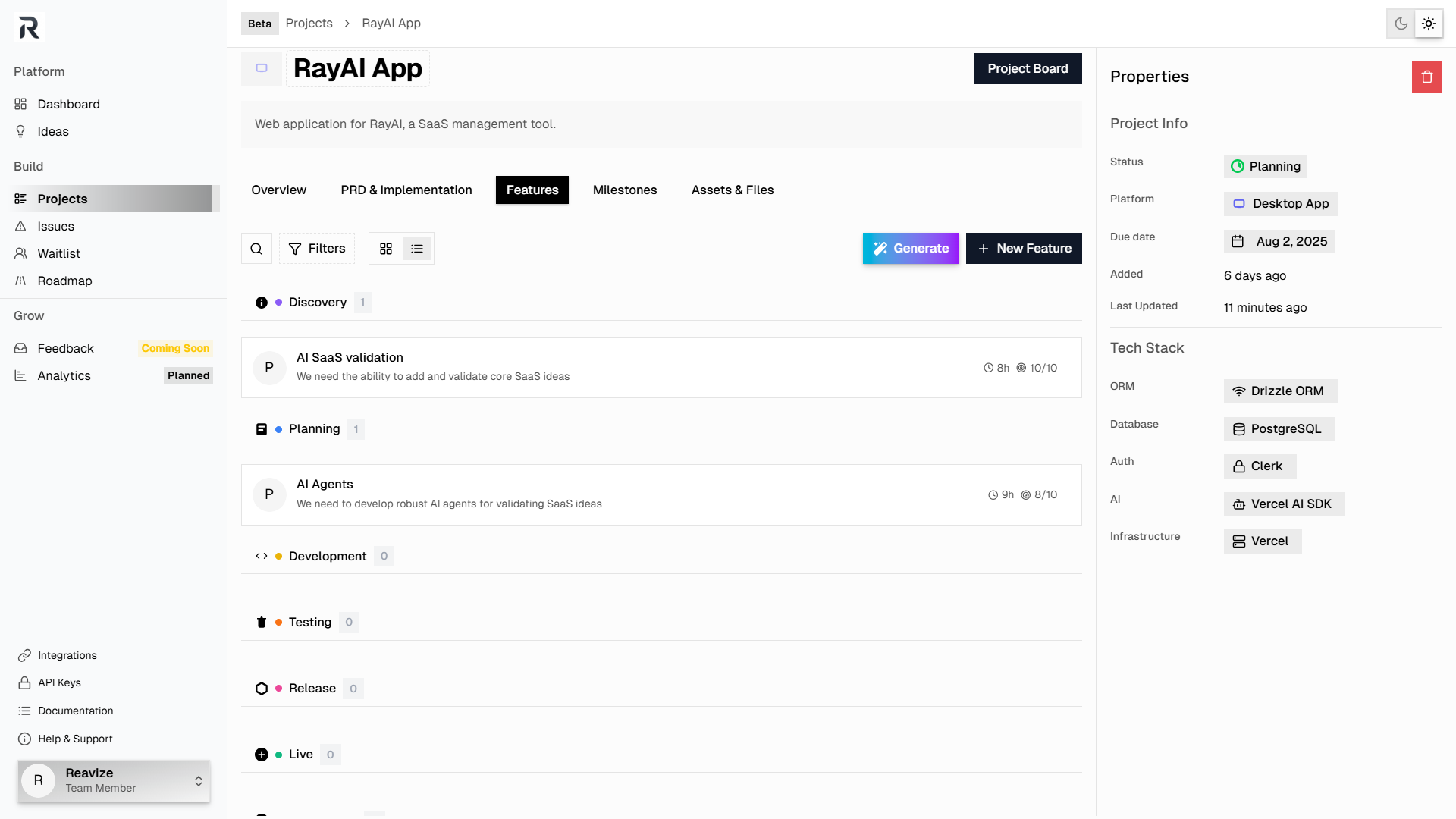 Ray AI Features - Idea Validation, Product Management, Customer ...